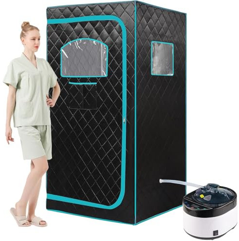 AURGOD Caja de sauna de vapor portátil, tienda de campaña de sauna para el hogar con vaporizador de 4 L y 1500 W, control remoto, ajustes de tiempo y temperatura, silla plegable incluida para