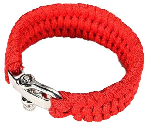 SEIWEI Paracord Survival Armband, Fallschirmseil Gewebtes Outdoor-Armband mit verstellbarer Edelstahlschnalle für Camping, Bootfahren und Wandern (Rot), 20-25cm, Edelstahl