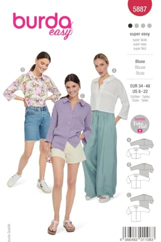 burdastyle Schnittmuster 5887 | Blusen in verschiedenen Längen zum selber nähen | Damen, Gr. 34-48 | Nählevel: leicht
