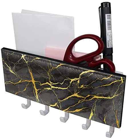 TBOUOBT Mail Organizer für die Wandmontage, Schlüsselhalter mit Briefhalter und Haken, Schlüsselhaken Mail Holder Wall Mounted,Marmor Textur Goldgrau Modern