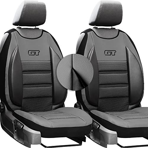 moto-MOLTICO Autositzbezüge – Autositzschoner Universalgröße - Sitzauflage Auto - Ökologisches Leder - Sitzbezug Vordersitze - Matte für Sitze - Schonbezug Autositz Vorne - Grau