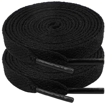 2 par skosnören, platta, slitstarka skoband, ersättnings skosnören av polyester för sneakers, sportskor, löparskor, gympaskor skospets, 2 par svart, 100