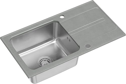 QUADRON Spülbecken Grau | Größe 78 x 43 cm | Edelstahlspüle RALPH 111 Einzelbecken Küchenspüle mit Stahlkammer | Granit & Edelstahl | mit Siphon und Schraubverschluss | mit Abtropffläche