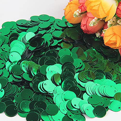 Paillette Sequin 10mm 15mm 20mm 25mm Large Flat Round Edge Hole Loose Sequins for Kids Dance DIY Decoration 10g-Green,15mm 10g