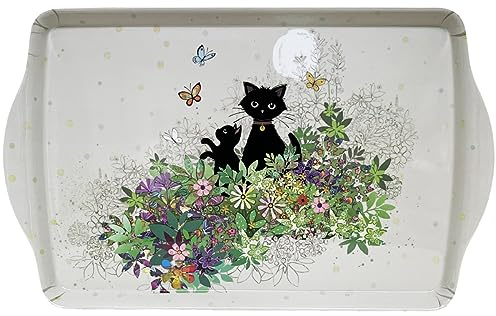 KIUB - Bandeja grande de melamina con gatos, diseño de gato y gatito en el jardín, tamaño 24 x 38 cm (9 x 15 pulgadas)