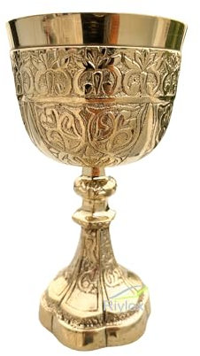 Riylox Calice à vin médiéval fait à la main gothique, tasse de communion dorée du roi Arthur, laiton massif, verre fantaisie royal, fait à la main, cadeau de luxe pour mariage, Noël