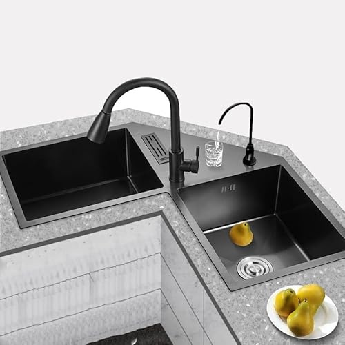 GArcan Fregadero de Cocina Nuevo Fregadero de Esquina Nano Fregadero de Acero Inoxidable 304 Fregadero Engrosado con Recubrimiento Nano y Caja portacuchillos Adecuado para Barra casera (Color: B, T