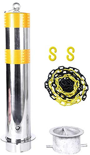 Sicherheitszapfen Parkpoller mit Aufhängering und beweglicher Basis, 5 m Absperrkette und Sicherheitspfosten for Einfahrten, reflektierendes Parksperrenband aus Edelstahl (Größe: 600 mm x 114 mm, Farb