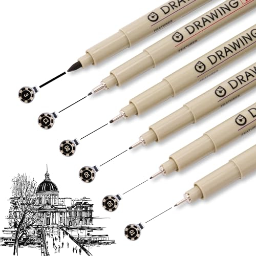 Toptime Fineliner Schwarz, 6 Stück Micro Fineliner Stifte Set, Stabilo Filzstifte Zeichenstifte für Künstler, Tuschestifte Handlettering Stifte, Pigment Liner Set für Skizzen, Illustration, Cartoons
