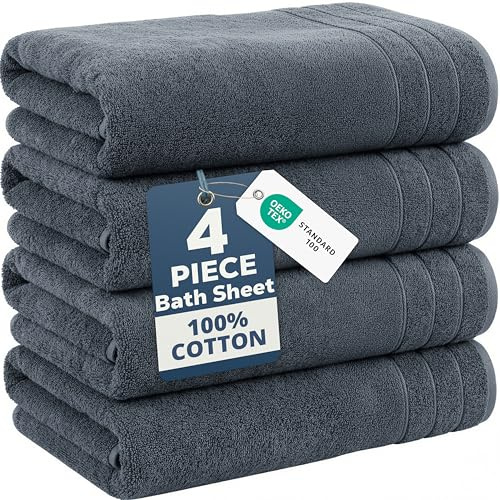 Casa Platino 100% Cotton 4 Pack Bath Sheets (36x72) - Ring Spun, Extra Large Cotton Bath Towels Set - Quick Dry, Soft & Absorbent Oversized Towel Set - Remains Soft after Multiple Washes - Cool Grey