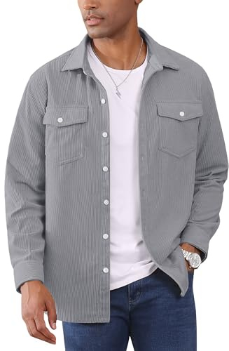 EKLENTSON Chaquetas de Otoño Hombre Chaqueta de Manga Larga Cuello con Solapa Bolsillo en el Pecho Chaquetas Gris Claro XXL