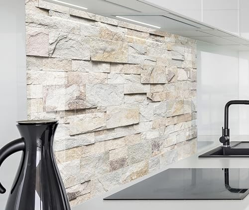 timalo Spritzschutz Wand für Herd, Küche Küchenrückwand Glasoptik | Acryl Glas 2mm | Glasrückwand Acrylglas Wandpaneele Rückwandschutz Platte | 100x50cm Naturstein beige braun