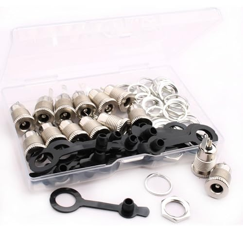 RUNCCI-YUN 12PCS 5.5 x 2.1mm DC Power Jack Buchse Kit, DC-099 Connector, DC Mount Socket, DC Hohlstecker Lötanschluss, mit Wasserdichter Kappe, für Audio Video Handy Überwachungskameras