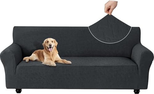Ystyle Stretch Sofa Überzug mit Armlehne 3 Sitzer, Dunkelgrau | Waschbar Sofabezug , Couch Überzug Kratzfest, Sofaschoner rutschfest, Couch Cover für Katze Hunde, Sofa Cover