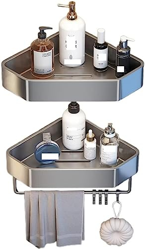 HEYDGBBZ Wandgehäuse mit Eckenlagerung 3-stufiges Aufbewahrungsregal for Badezimmerkosmetik, Toilettenartikel mit Haken und Handtuchhalter, Gewürzregal for die Küche