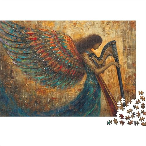 lihuogongsio Engel Puzzle 1000 Teile Puzzle Teilige Play The Harfe Spielepuzzles Für Die Ganze Familie Gehirn Challenge Raumdekoration Lernspiel Spielzeug Geschenk Mehrfarbig 1000pcs (75x50cm)