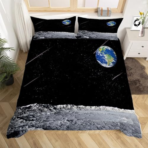 3D Erde Weltall Bettwäsche Set 135x200 cm Weiche Mikrofaser Universum Bettwäsche-Sets mit Reißverschluss 3 Teilig Bettbezüge mit Kissenbezug 80x80 cm