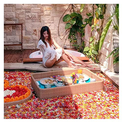 LULUMAIC Luxury Floating Serving Tray Pool Tray Table, Rattan Woven Serving Tray Food Tray with Handles, Rectangle Swimming Pool Floating Tray Luxury Floating Serving Tray Table Bar (Color : Light