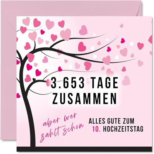 Stuff4 10. Hochzeitstag Karte Liebe, 3653 Tage Zusammen | 10 Jahrestag Karte Hochzeitstag Geschenke für Mein Mann Ehemann Meine Frau Ehefrau, 145mm Lustig Glückwunschkarten