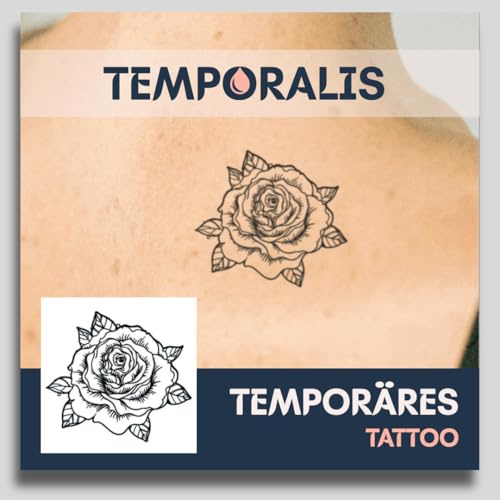 Fake Tattoo Rose – Temporalis® | Temporäre Tattoos für Erwachsene – EU-zertifizierte Kosmetik, vegan & wasserfest – Hält 1 bis 2 Wochen [ Detaillierte Rose ]