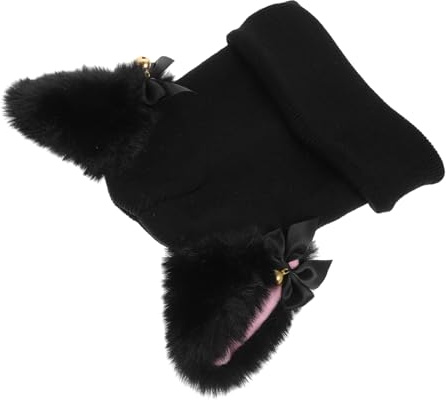 BELLIFFY Housse de Casque de Ski en Laine Noire Oreilles de Chat Protection Pratique Les Rayures pour Casque de Ski