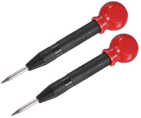 M METERXITY 2-Pack Punzone Automatico A Molla, Punzone Per Chiodi In Acciaio Rapido Da 133mm Con Cuscino Palmare Di Acciaio/Legno/Vetro, Strumento Regolabile Per Rompere vetro [Nero]
