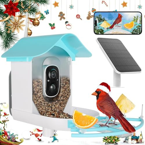 Bird Feeder with Camera with AI Identify Bird Species Solar Panel, Smart Bird House, Live View, Instant Arrival Alerts, Capture Bird Video, Bird Lover Watching Birds Outside