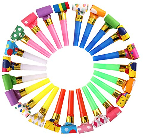 Mehrfarbig Party Gebläse, Krachmacher Funny Whistles Gebläse,Tröten Party Tröten 100 Stück PVC Material Mehrfarbig 25 cm