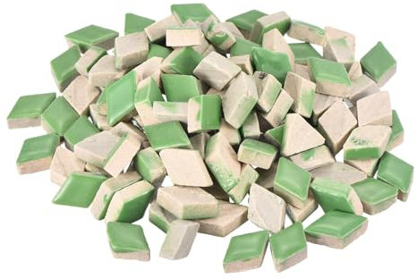 QUARKZMAN 200g Keramik-Mosaikfliesen für Bastelbedarf, Rautenförmige grüne Keramikfliesen für Mosaik-Sets Garten Trittplatten Cup Mat