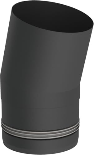 Pelletofen Winkelrohr/Winkel/Bogen 15 Grad aus Edelstahl mit innenliegender Dichtung, Durchmesser 80 mm schwarz