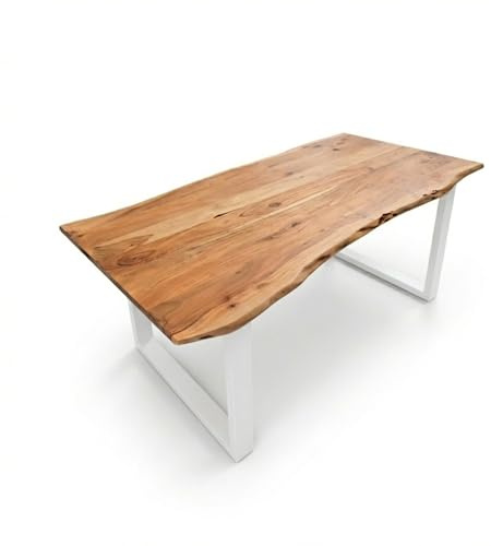 Bett11 Esstisch 120x80 cm Akazie massiv Natur U-Gestell Weiß