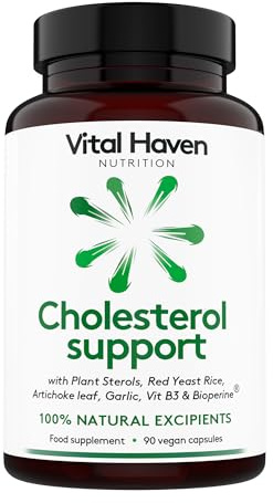 Vital Haven Cholesterol Control - Plant Sterols, Red Yeast Rice, VIT B3, Artichoke Leaf, Garlic, BioPerine - UK Made