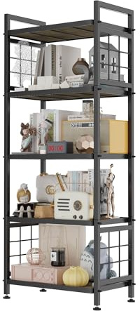 GIOTORENT 5-Tier Pantry Shelves with Wooden Boards, Heavy Duty Storage Shelves & Book Shelf, Adjustable Metal Shelving Unit for Kitchen Bathroom Laundry Organizer, Sturdy Rust-Resistant, Black