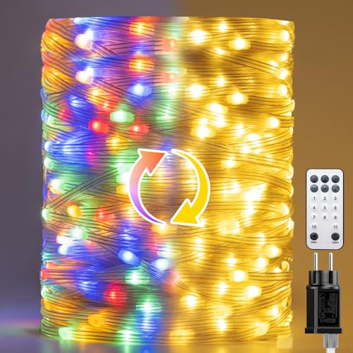 BESCOST Guirnaldas Luces Exterior 50M, 500 LED Luces Navidad Exterior con 11 Modos, IP65 Impermeable, 3 Temporizadores, Decoración para Navidad, Fiesta, Jardín, Balcón, Patio y Boda