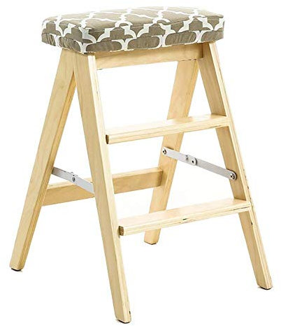 Escabeau pliable à 3 marches - Chaise portable - Couleur bois - Marchepied de cuisine pliable pour un usage domestique
