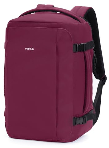 EOCHUB 30L Rucksack Handgepäck Flugzeug, Diebstahlsicher Easyjet Handgepäck 45x36x20, 3D Laptop Rucksack Wasserdicht, Recycelt Reiserucksack, Backpack Damen Herren, Patent Anhängig(Rot)