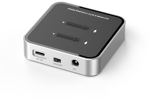Zoravson M.2 NVMe/SATA SSD Enclosure, USB C Dual bay SSD Enclosure, 10Gbps USB 3.2 Gen2 SSD Reader, External M2 NVME Dock with 12V/2A Adapter for 2230 22242 2260 2280 22110, Tool-Free