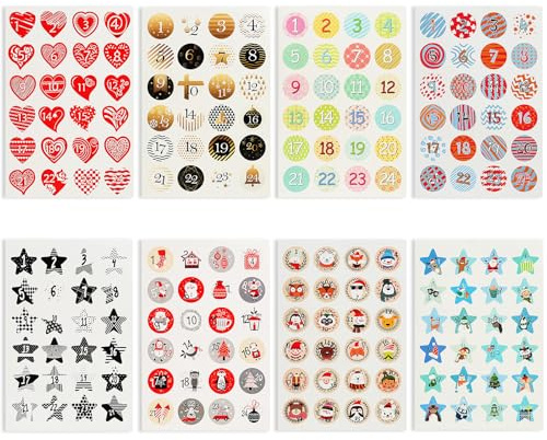Adventskalender Zahlen, 8 PCS Adventskalender Zahlen Aufkleber, Adventskalender Sticker 1-24, Aufkleber Weihnachten Zahlen, Passend zu Weihnachten (B)
