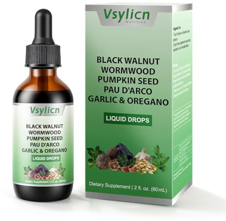 Vsylicn Wormwood Black Walnut and Clove | for Intestinal Cleanse & Gut Health | Pumpkin Seed Extracts | for Humans Health Intestinal | for Detox Cleanse and Digestive Well-Being | 60ml Vegan Drop