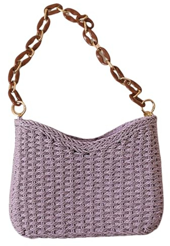 Piccola borsa tessuta a mano da donna borse sotto le ascelle borse quadrate borsa da viaggio vacanza a spalla per vacanze al mare signore alla moda, Viola, One Size