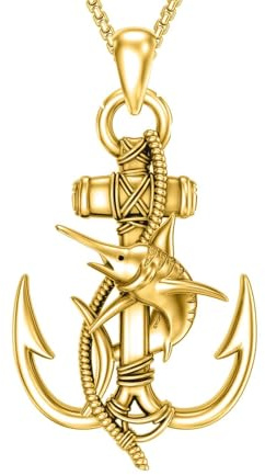 ROMANTICWORK Anker Kette für Herren 925 Sterling Silber Anker Anhänger Halskette Angelhaken Schwertfisch Ozean Kette Nautischer Schmuck für Weihnachten und Geburtstage