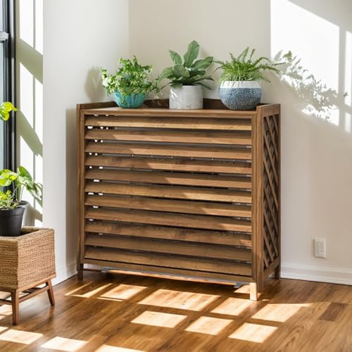 Cache Climatiseur Extérieur Bois Support De Fleur Extérieur Marron Cache Pompe a Chaleur Extérieur Bois Résistant Aux Intempéries Housse Climatiseur Extérieur Pour La Décoration Jardin(86x35x80cm)