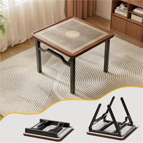 Foldable Mahjong Table with Tablecloth, Portable Card and Domino Game Table, Heavy-Duty Wood Top with Steel Legs, Multifunctional Table for Dinning, RV and Family Game Night(Gray,90CM(35.4IN))