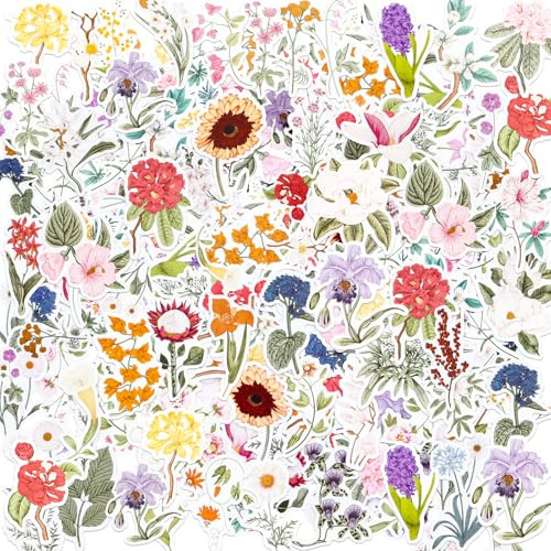 50 Pcs Self-Adhesive Waterproof Vintage Floral Stickers | Flower Stickers for Laptop, Scrapbooking, Water Bottle, Journal, DIY Crafts