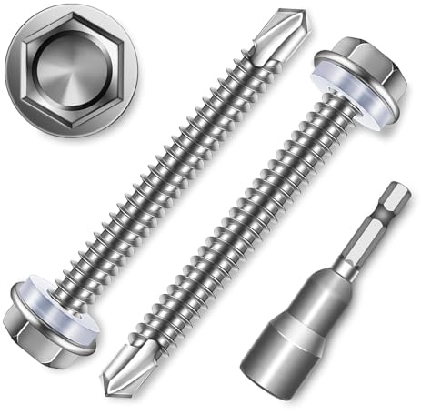 Dayalo Lot de 20 vis à tôle M6,3 x 90 mm en acier inoxydable 410 pour toiture | Vis autotaraudeuses avec rondelles d'étanchéité et embout à douille, vis à tôle trapézoïdale pour métal et bois