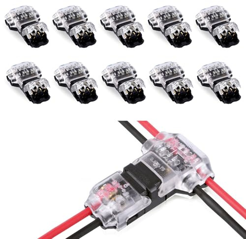 10PCS T Tap Wire Connectors 12V Cable Connector Electrical Wire Connectors 2 Pin 3 Way Low Voltage No Stripping Cable Connector 12v Wire Connectors for 18-22 AWG LED Audio Automotive Electrical Wiring