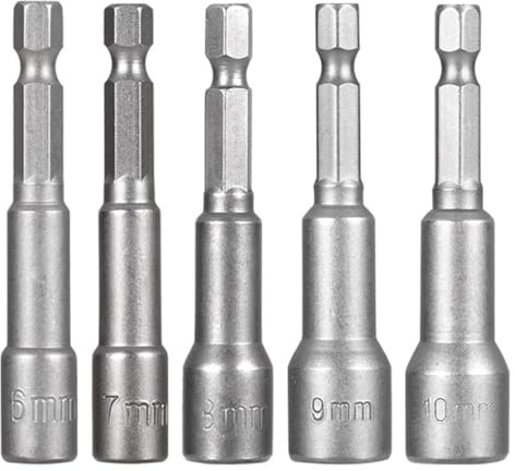 cskky Douille à choc magnétique 6 mm-19 mm, tournevis à écrou, jeu de clés hexagonales 1/4, adaptateur de foret for perceuses électriques, visseuses à percussion, kit de douilles .oth(6-10mm)