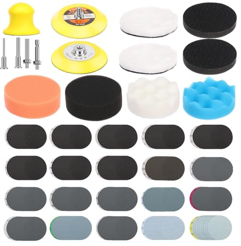 215pcs Sanding Discs Car Polishing Pads Kit for Drill, 75mm Wet and Dry Sandpaper 60-10000 Grits, Car Headlight Restoration Kit Drill Sanding Attachments Buffing Pads for Auto Wood and Metal (215Pcs)