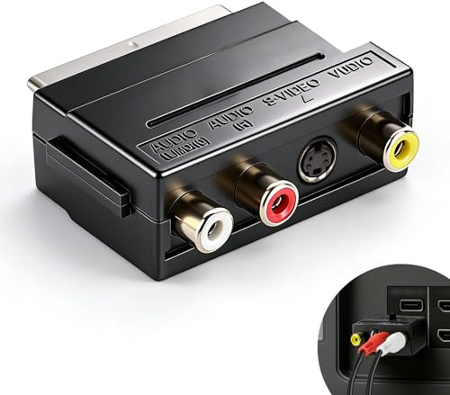 Jetstream Adaptateur Péritel vers 3X RCA in Out + S-Video S-VHS, Scart to RCA Adapter, VHS Convertisseur Compatible avec TV, DVD, VHS, Adaptateur SCART/S-VHS/AV etc
