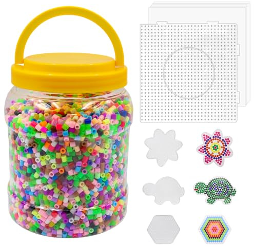 BEELUKY 14000 Piezas Cuentas para Planchar 5 mm Hama Beads de 20 Colores con 3 Tableros y 5 Papel de Planchar para Derretir Cuentas para NiñOs y NiñAs